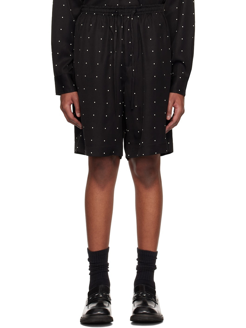 Black Dotted Elasticated Shorts 1