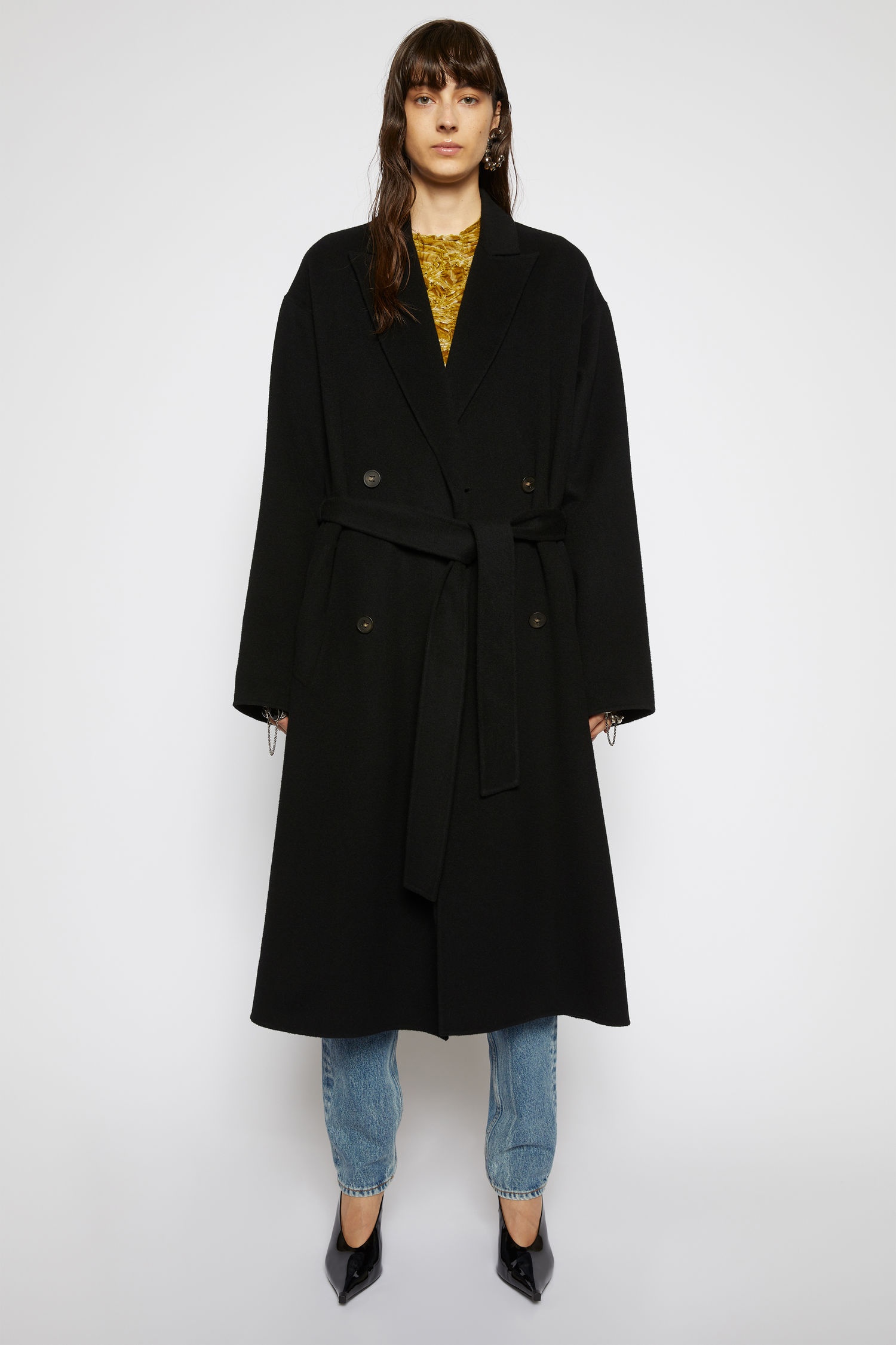 Belted wool coat black - 2