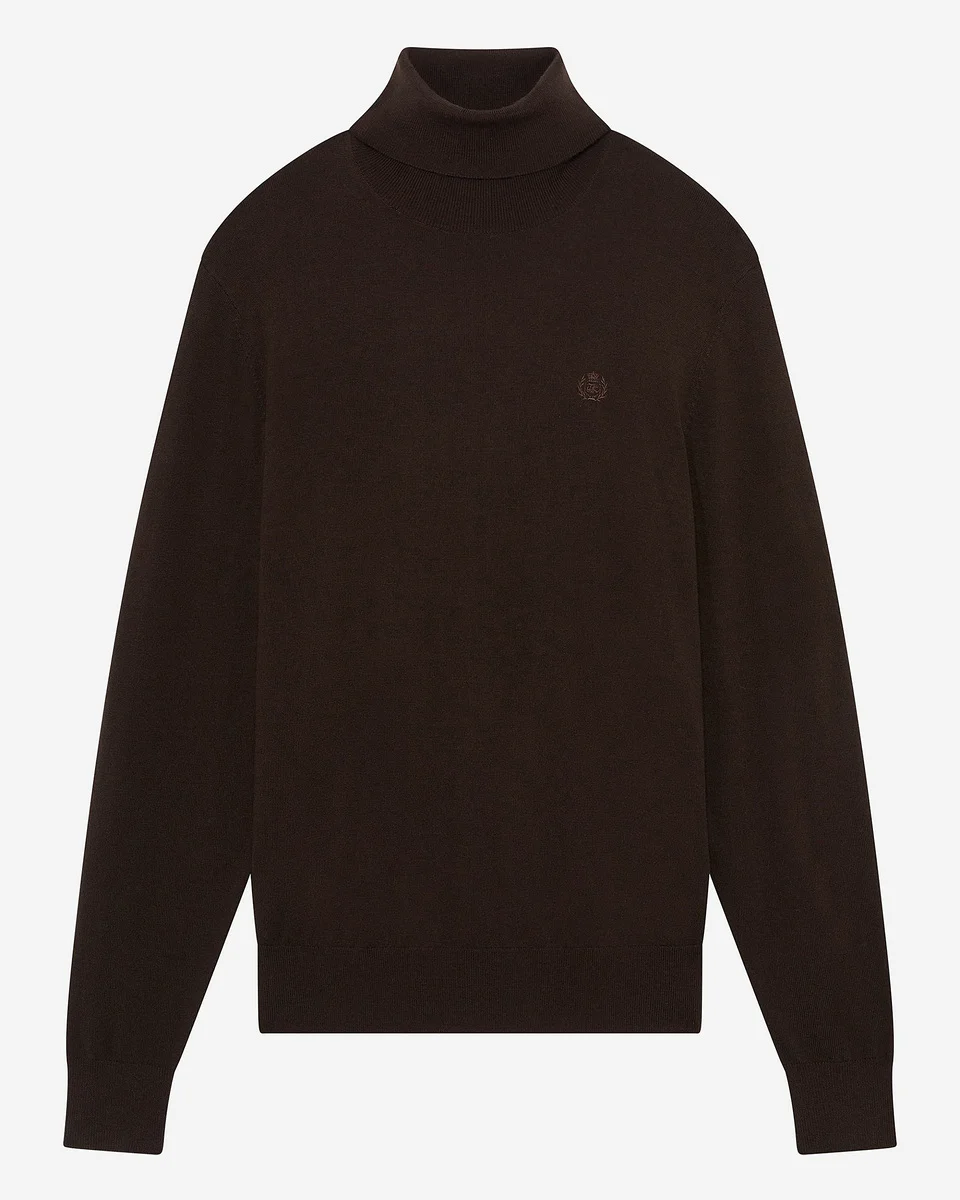 BROWN MERINO WOOL TURTLENECK SWEATER - 1