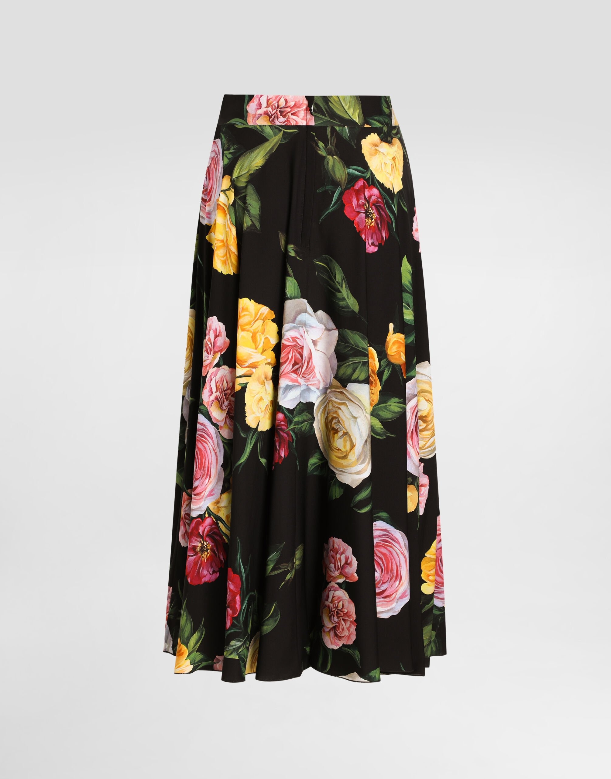 Peony and rose-print charmeuse calf-length circle skirt - 2