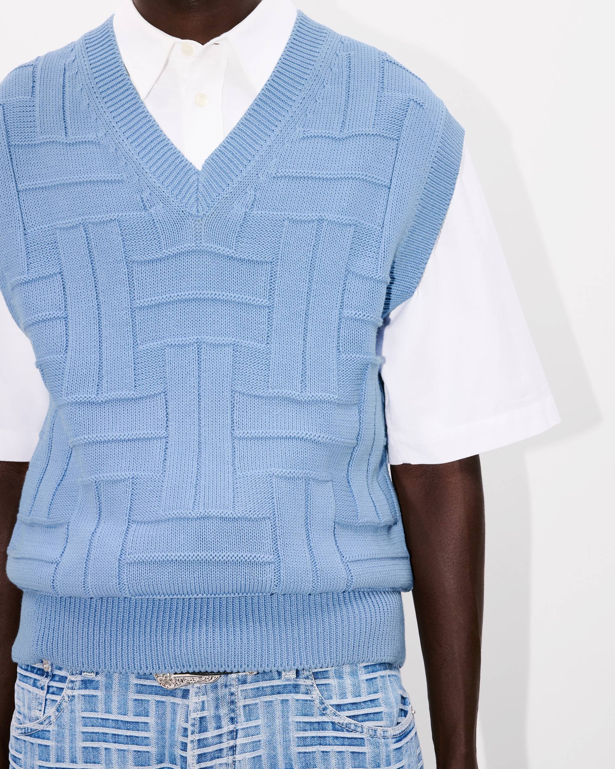 'KENZO Weave' embroidered sleeveless jumper in cotton - 7