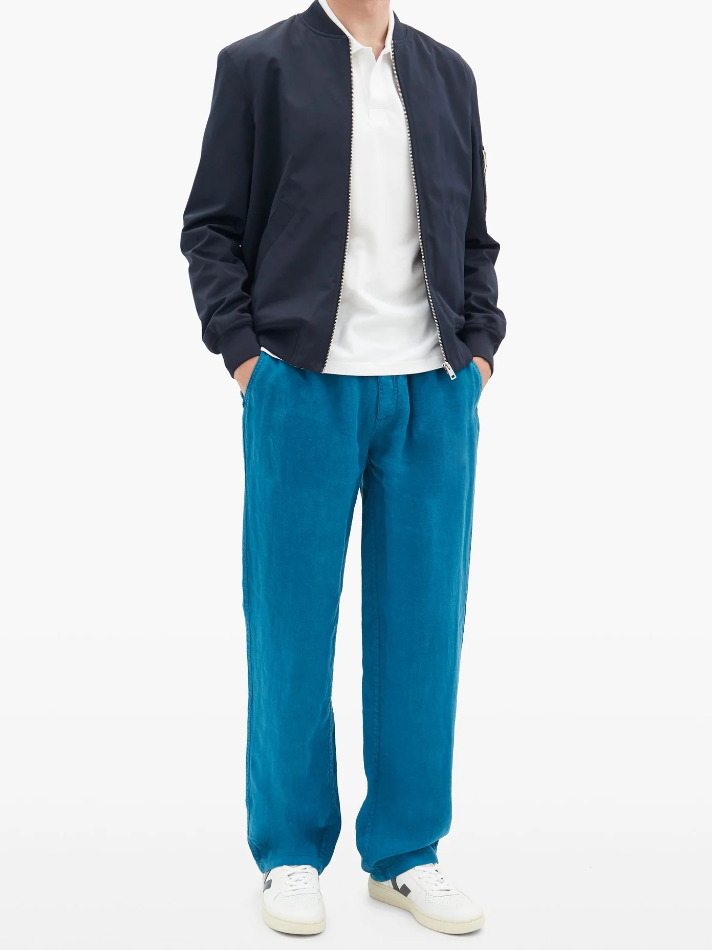 Pacha logo-patch linen trousers - 2