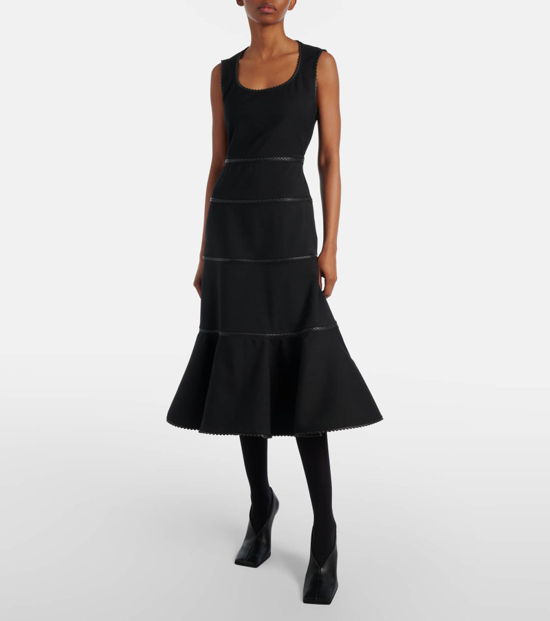Alaïa Leather-trimmed wool midi dress outlook