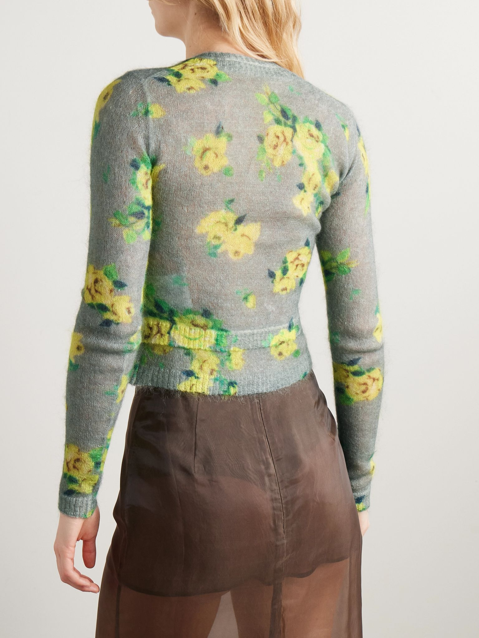 Layered floral-print mohair-blend sweater Gray - 3