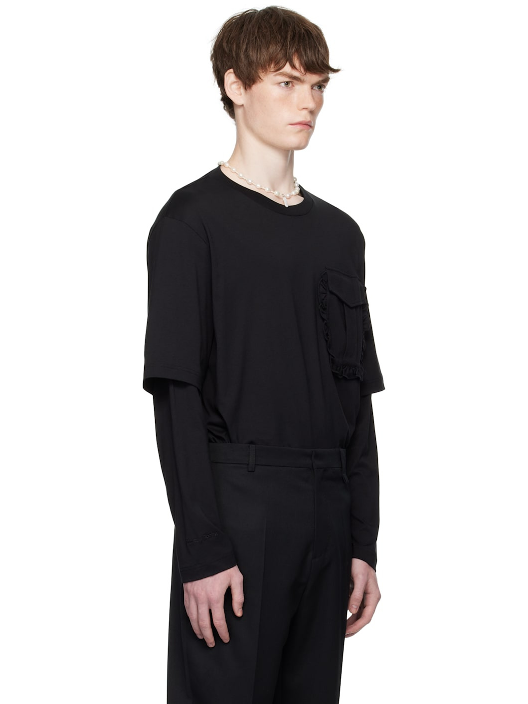 Black Layered Ruffle Pocket Long Sleeve T-shirt - 2