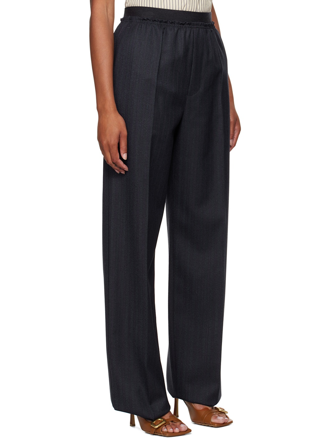 Navy Gathered Trousers - 2