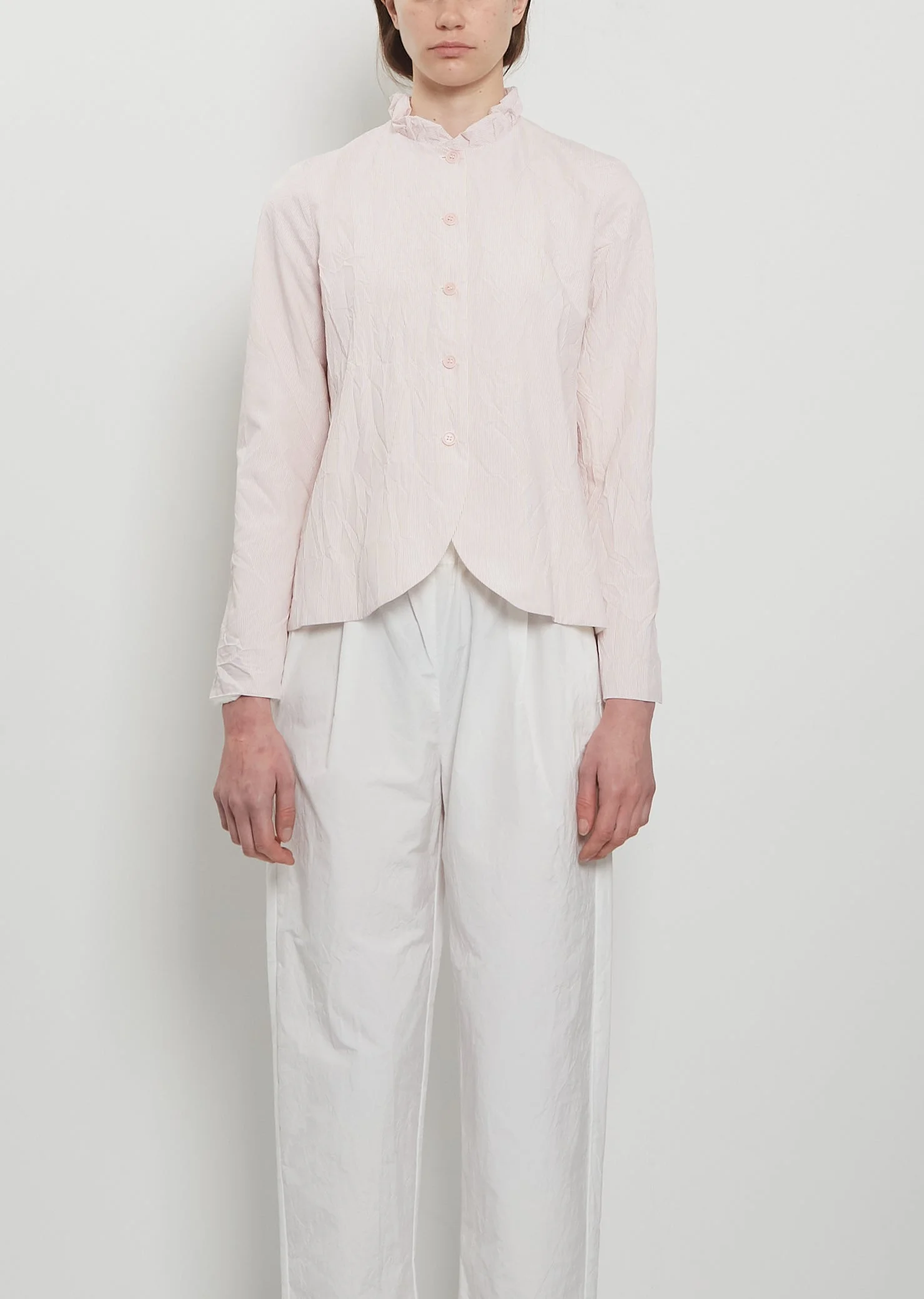Crinkle Tafetta Ruffle Collar Jacket — Candy - 1