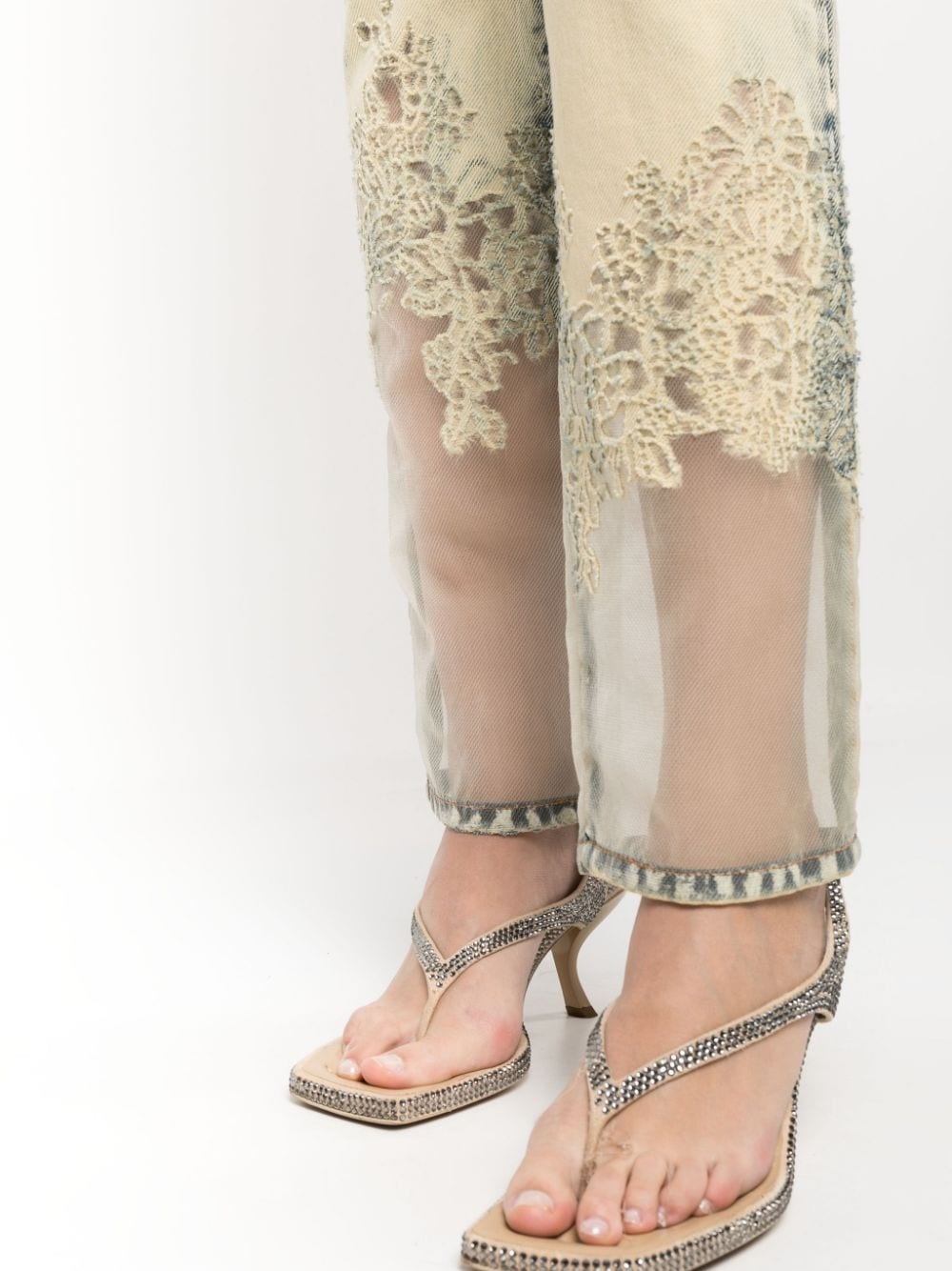 lace-panel straight-leg trousers - 5