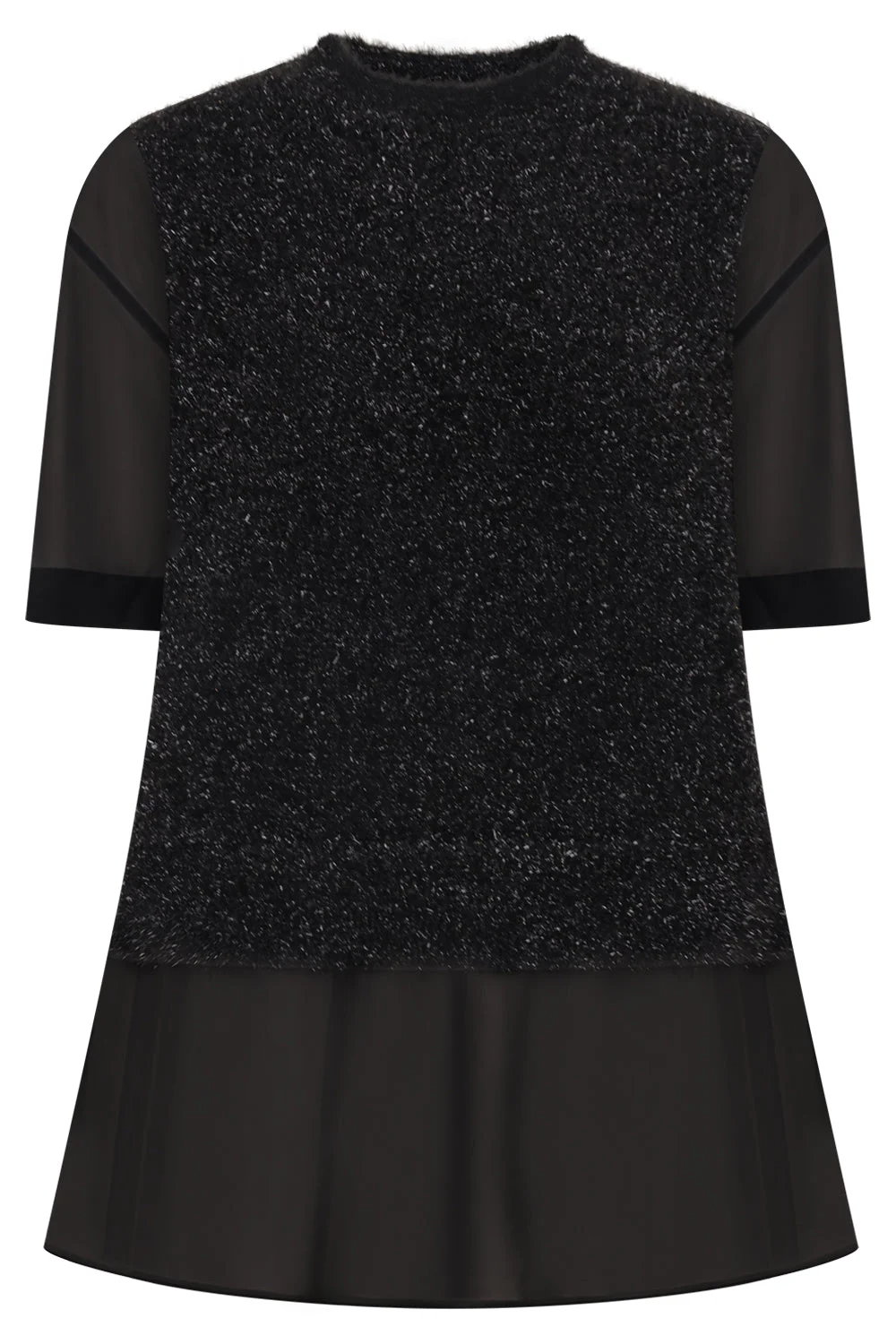 SHINY KNIT X SHEER TOP | BLACK - 1