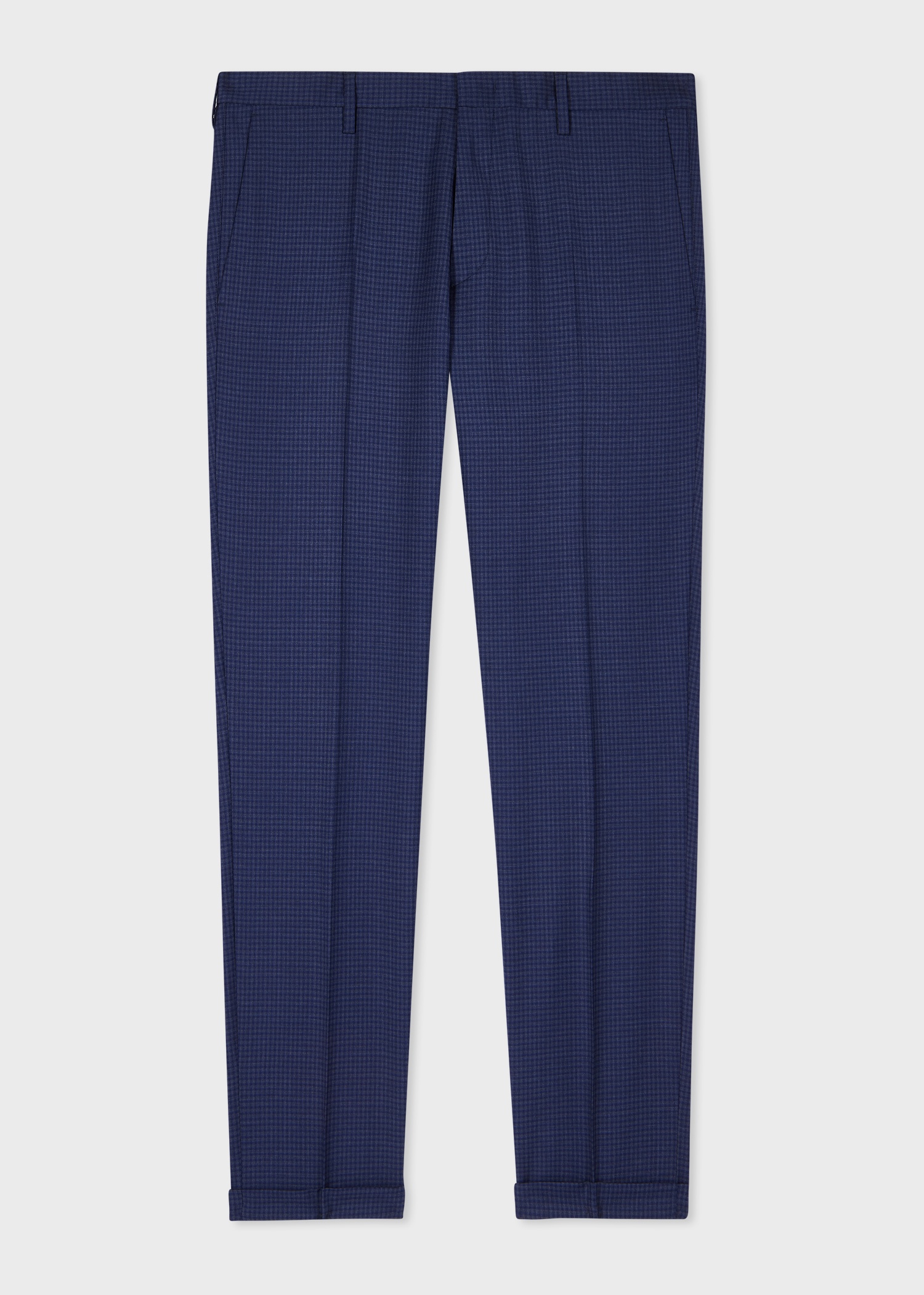 Slim-Fit Blue Gingham Wool Trousers - 1