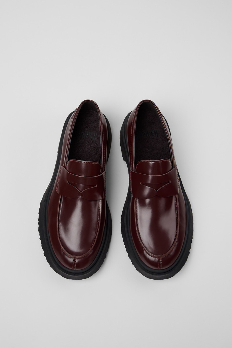 Burgundy Leather Moccasins for Men. 4
