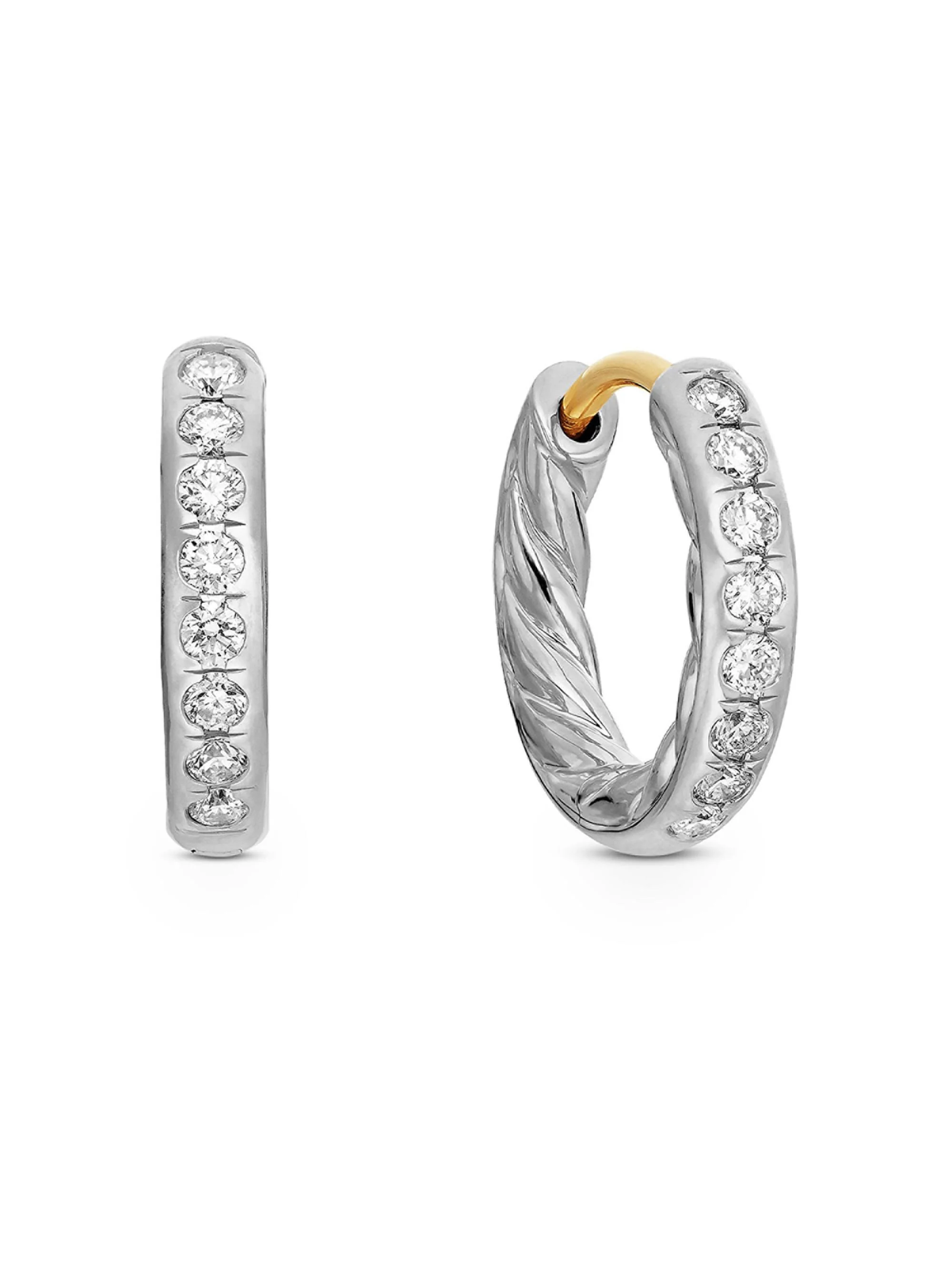 Women's Sculpted Cable Huggie Hoop Earrings in Sterling Silver with Diamonds - Silver - 1