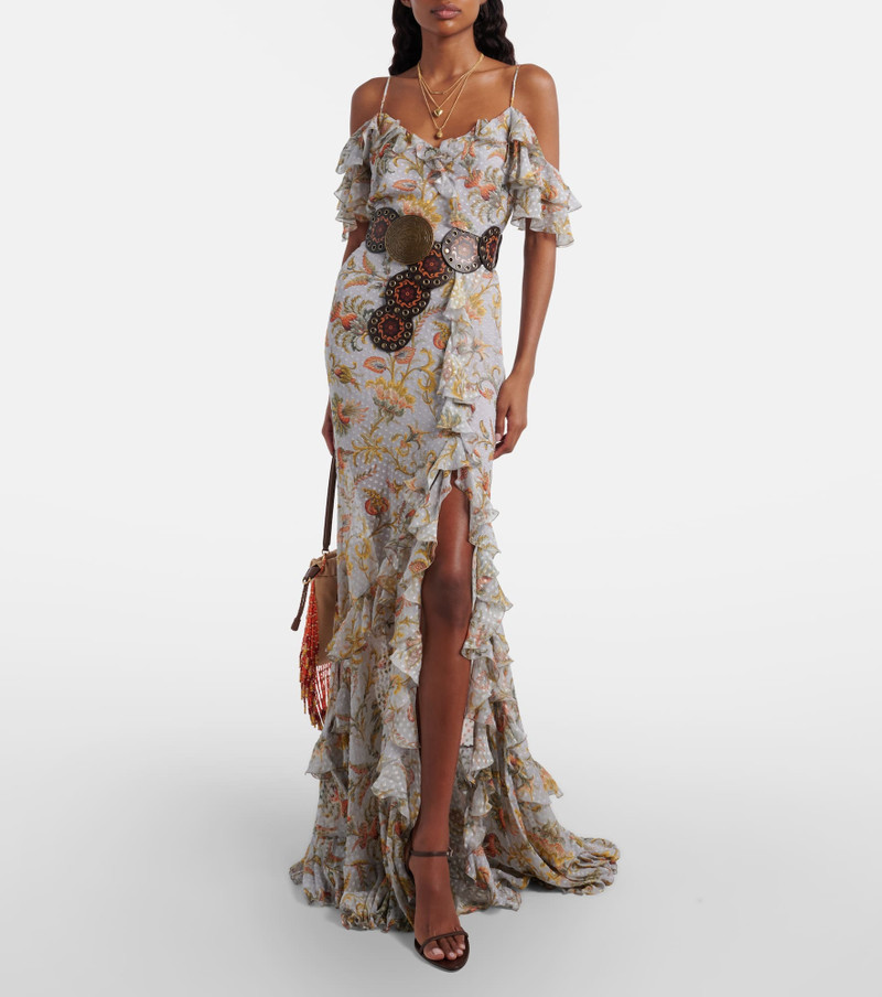 Etro Floral polka-dot ruffled silk-blend maxi dress outlook