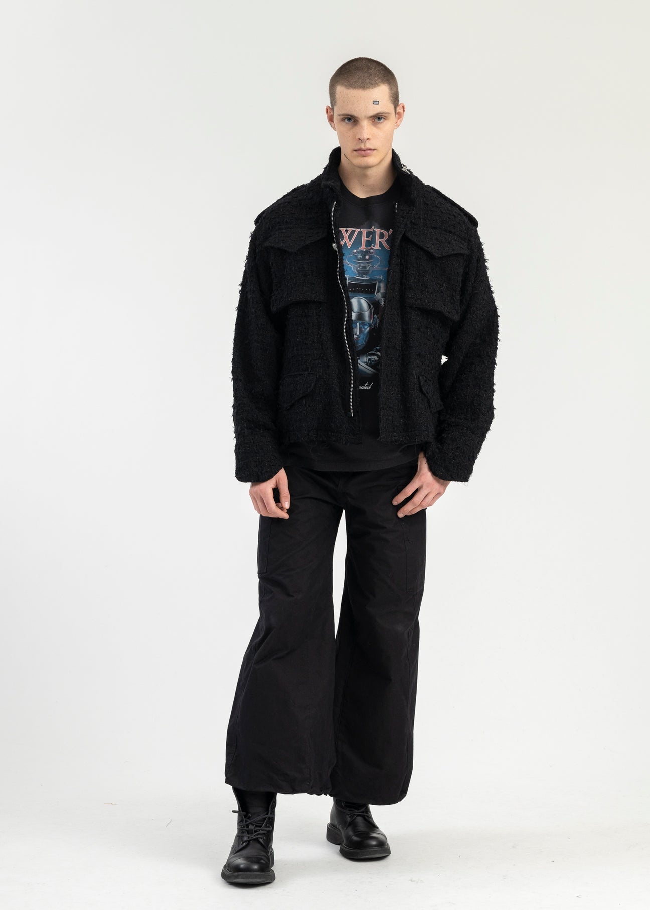 doublet CUTOFF TWEED CARGO PANTS BLACK S