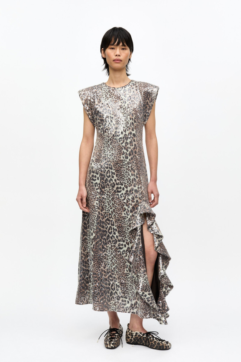 GANNI LEOPARD STRETCH SEQUINS LONG DRESS outlook