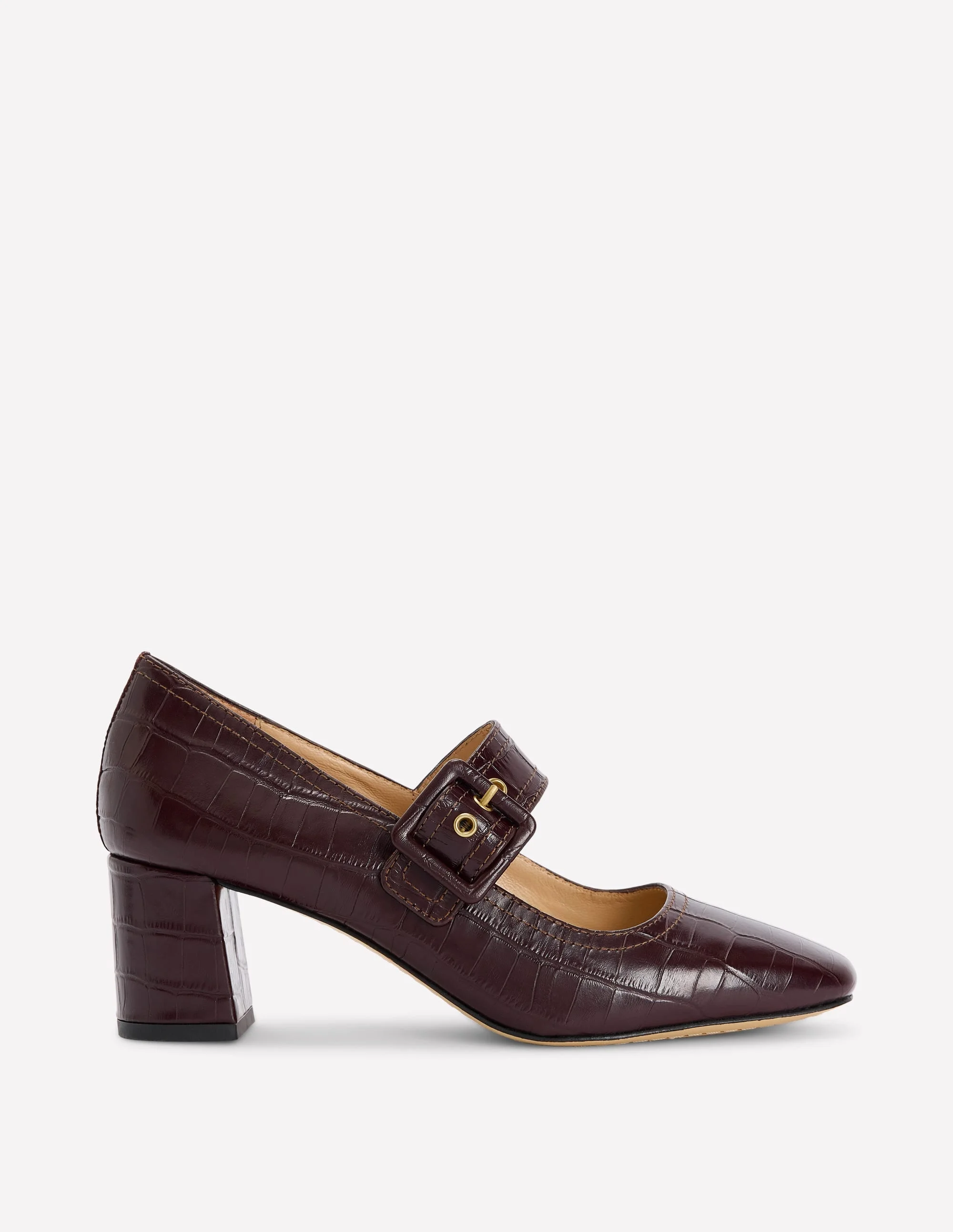 Buckle Strap Block Heels-Oxblood - 1
