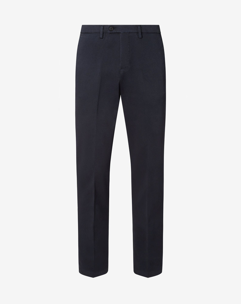 Blue garment-dyed stretch cotton trousers 1