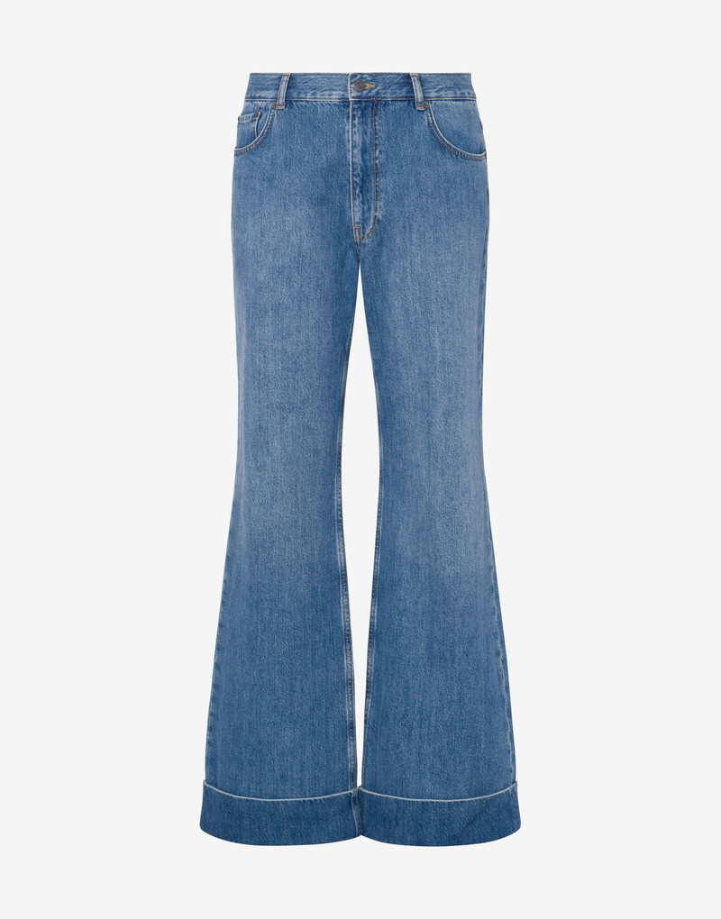 BLUE COTTON DENIM FLARED TROUSERS 1