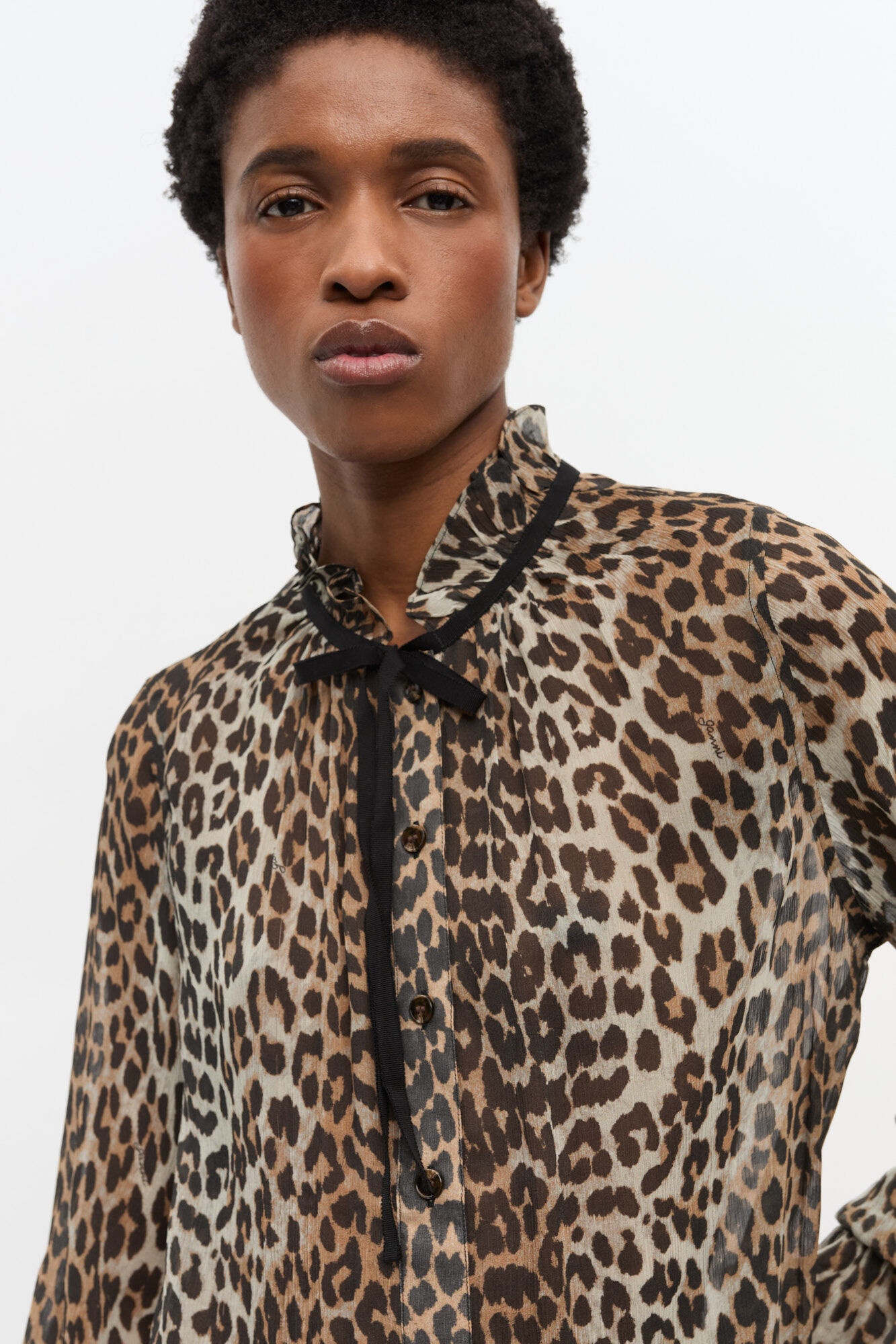 LEOPARD PRINT CHIFFON TIE STRING SHIRT - 5
