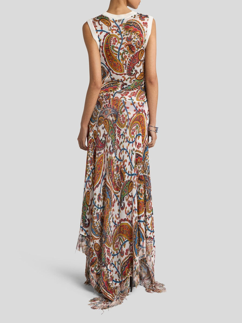 KNIT LONG DRESS WITH FRINGING AND FLORAL PAISLEY MOTIF 4