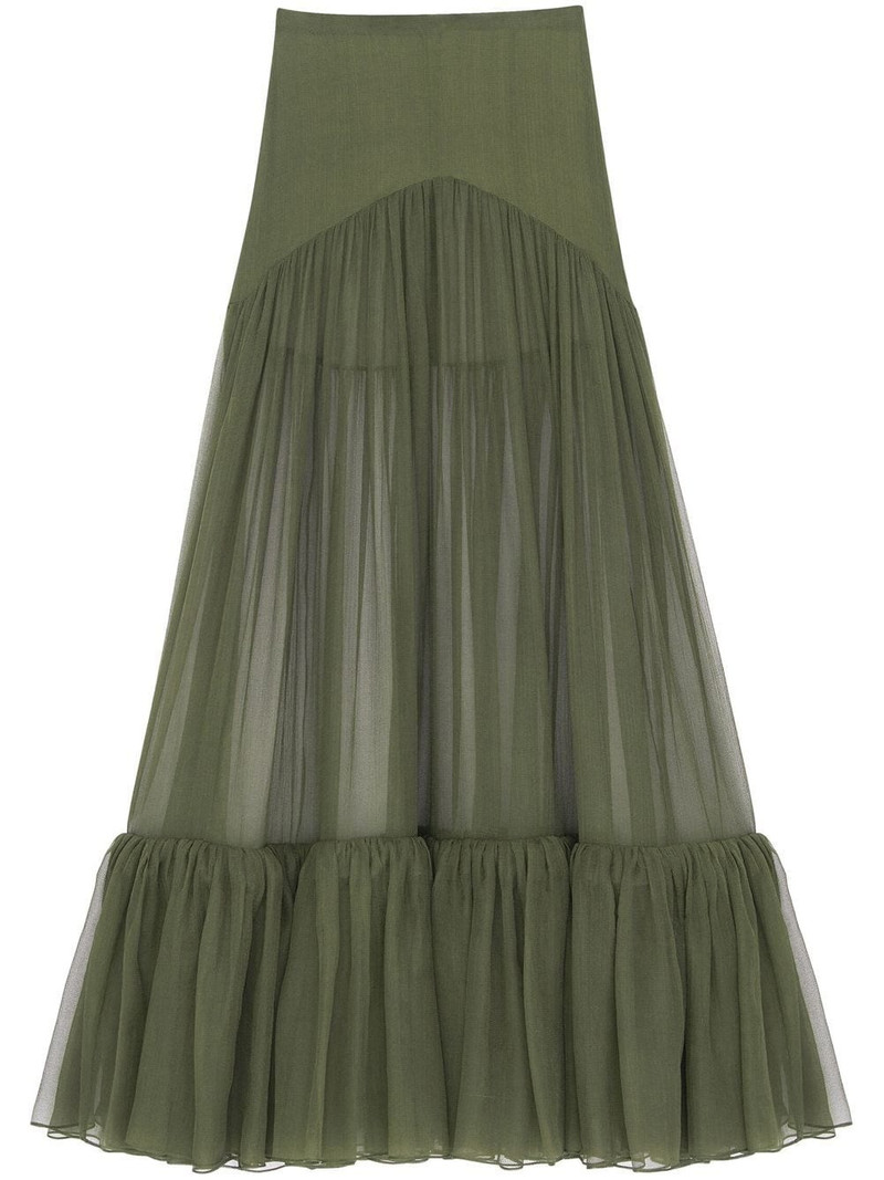 ruffled long skirt in silk 1