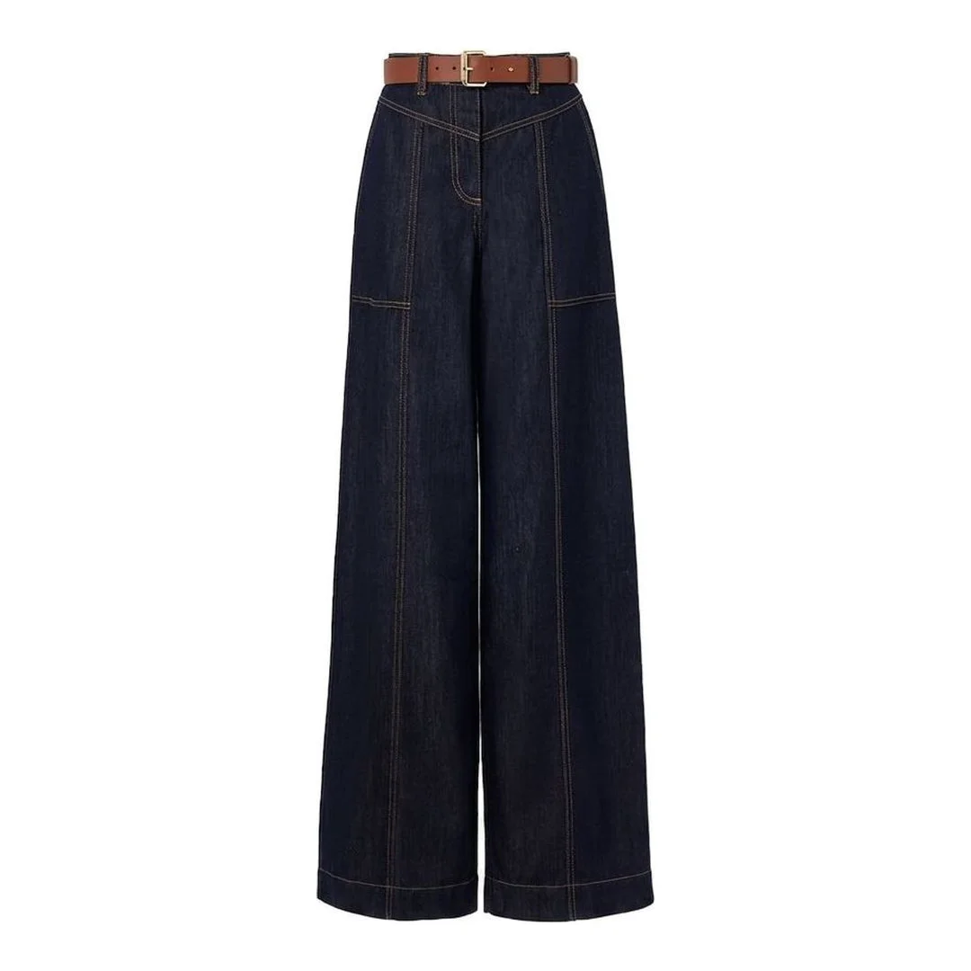 Indigo Denim Wide Leg Jeans - 1