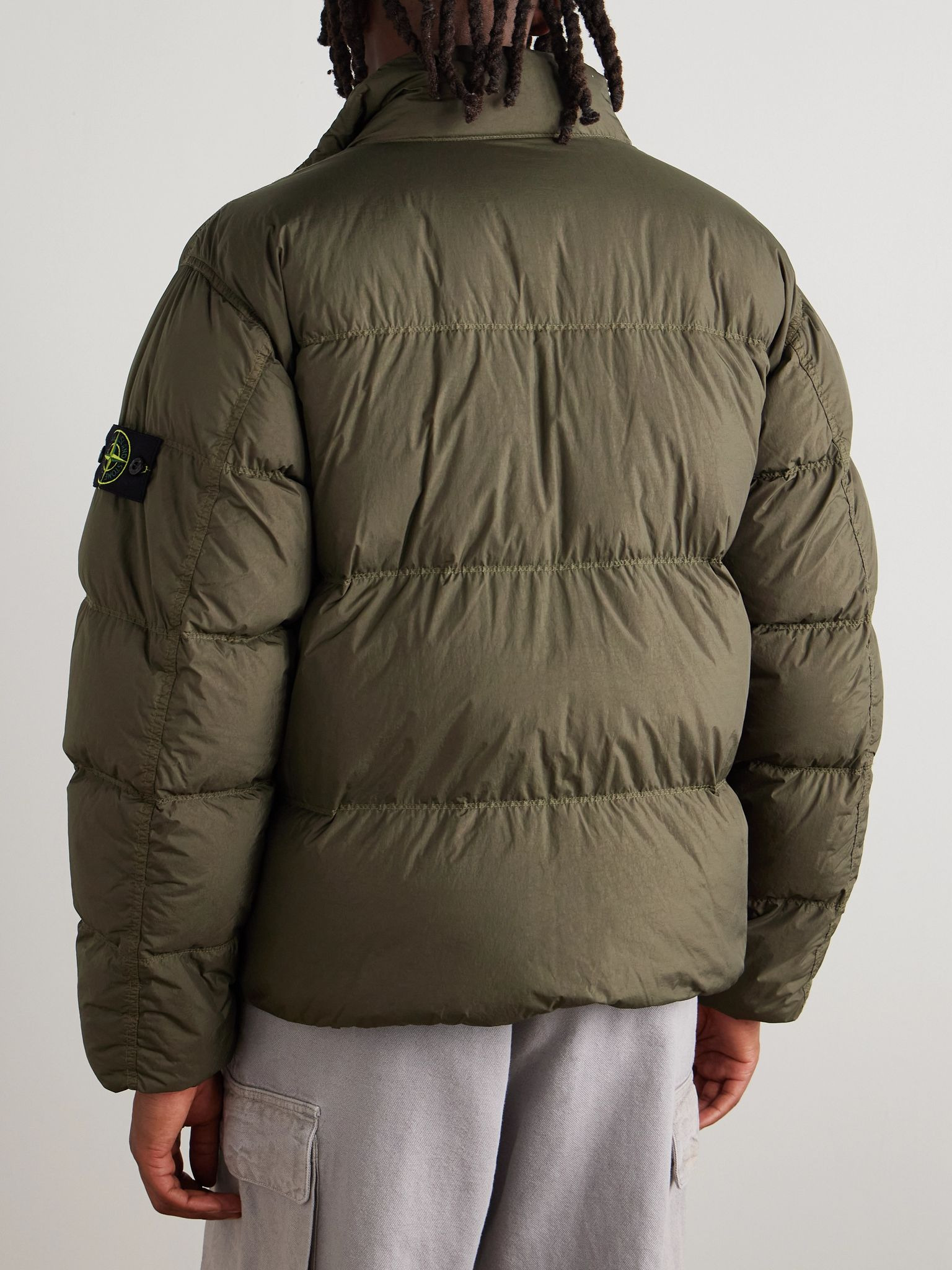 Logo-Appliquéd Garment-Dyed Quilted Crinkle Reps Down Jacket Green - 4