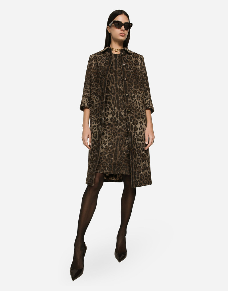 Dolce & Gabbana Single-breasted wool jacquard coat with leopard design outlook