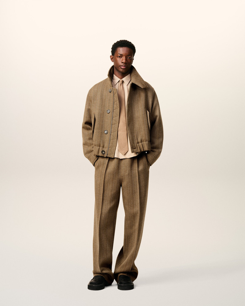 AMI Paris BROWN WOOL HERRINGBONE ELASTICATED TROUSERS outlook
