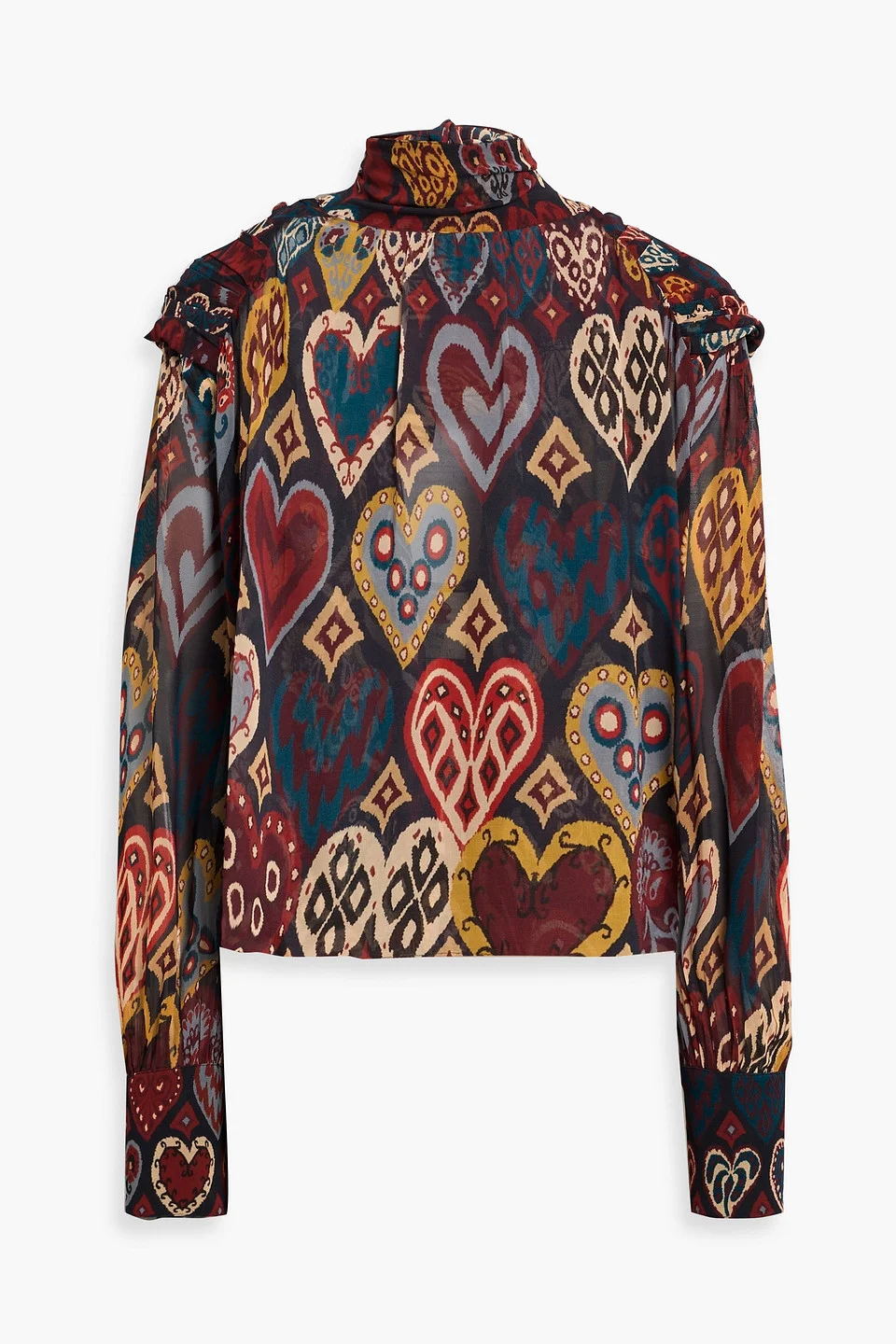 Tie-back cutout printed chiffon blouse - 1