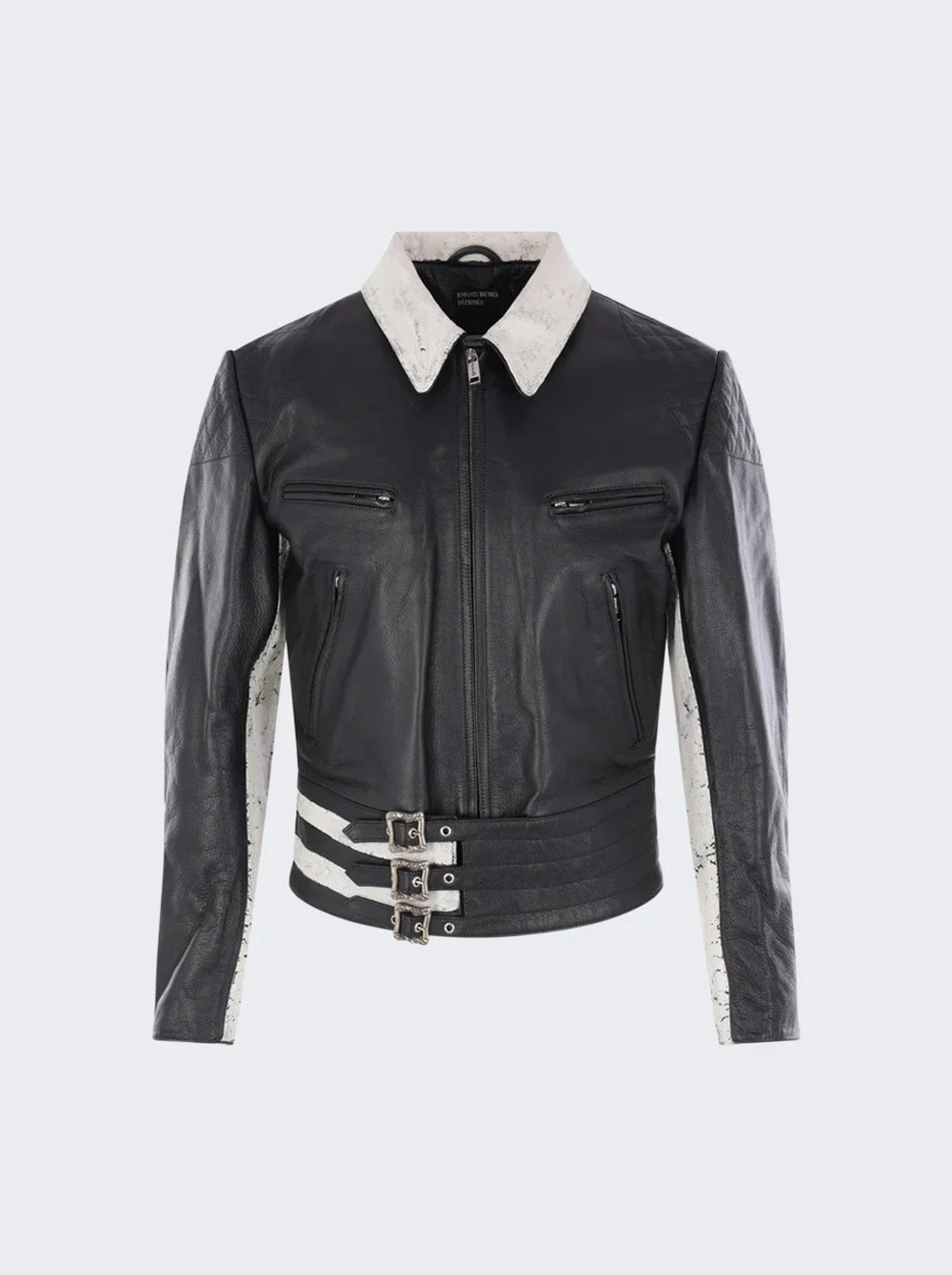 Dog In Restraint Leather Jacket Black And White - 1