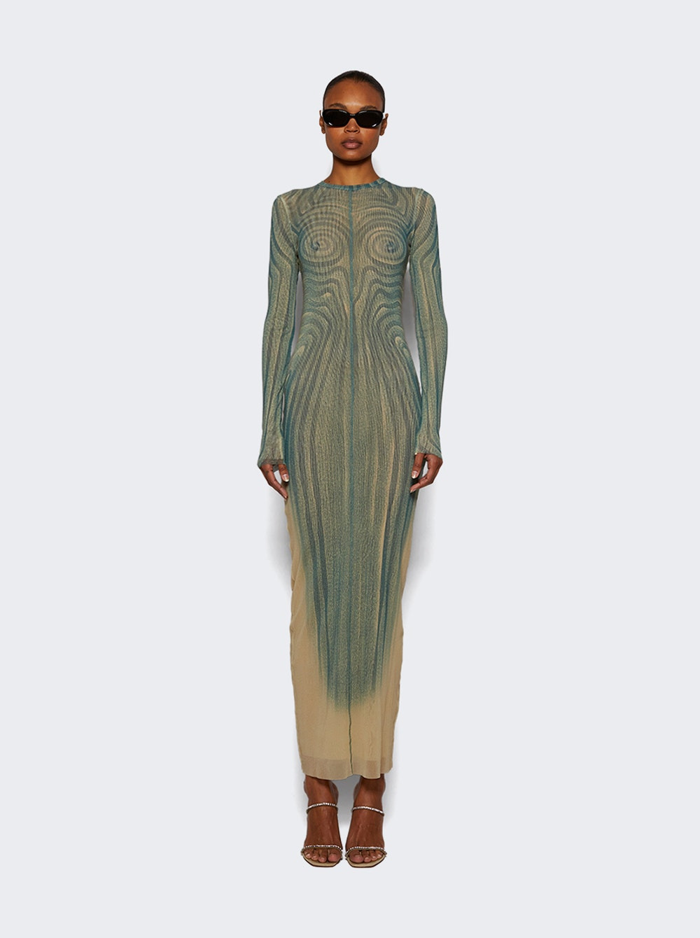 Long Spiral Dress Ecru And Aqua - 2