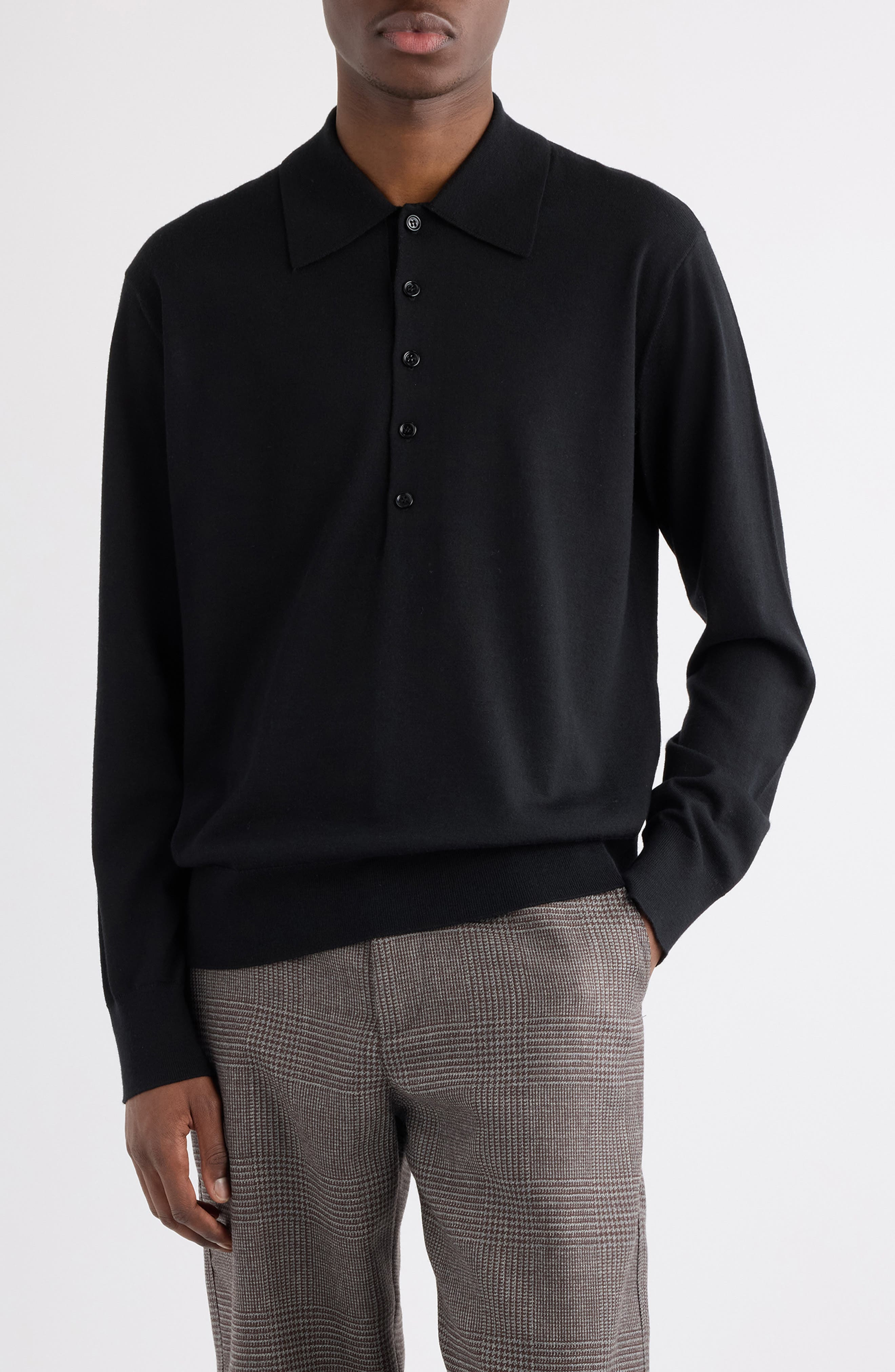Dries Van Noten Muano Merino Wool Polo Sweater in Black at Nordstrom - 1