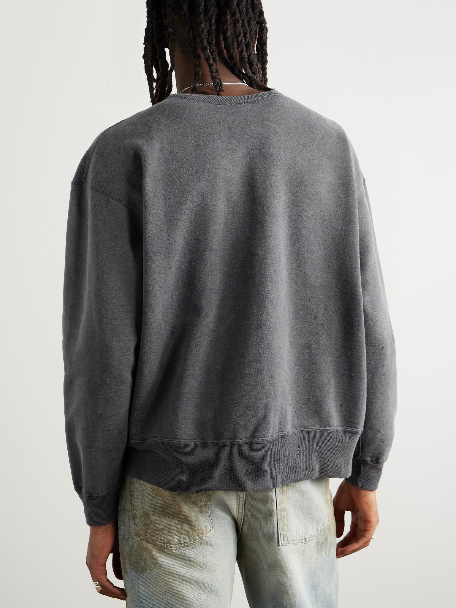 The Deviant Distressed Logo-Print Cotton-Jersey Sweatshirt Gray - 3