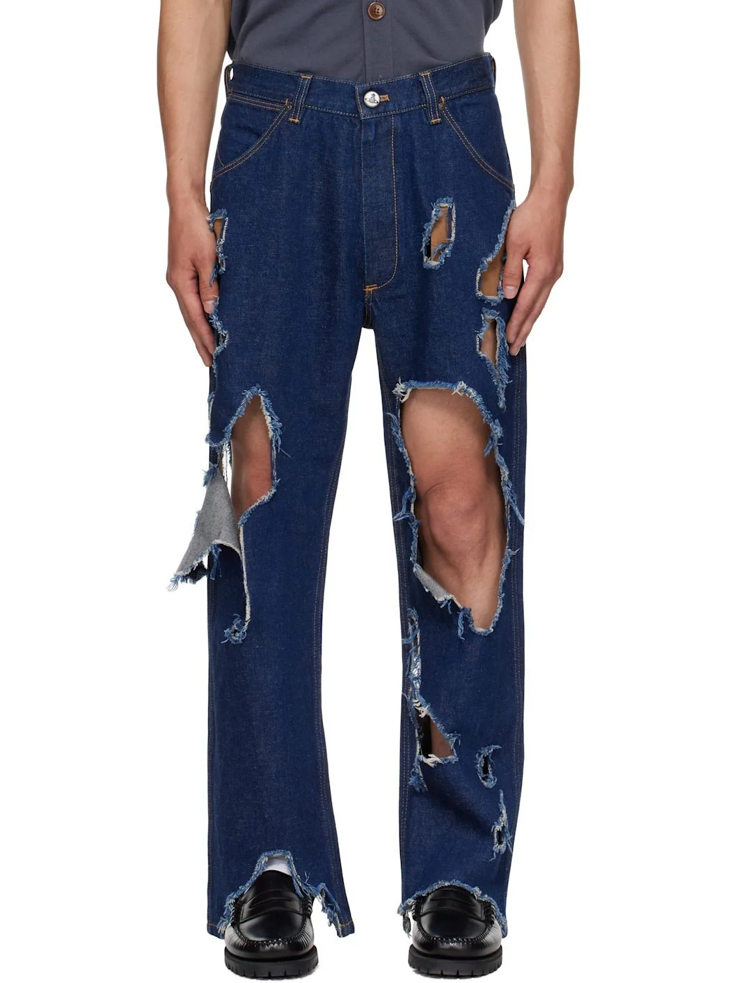 Blue Distressed Ranch Jeans - 1
