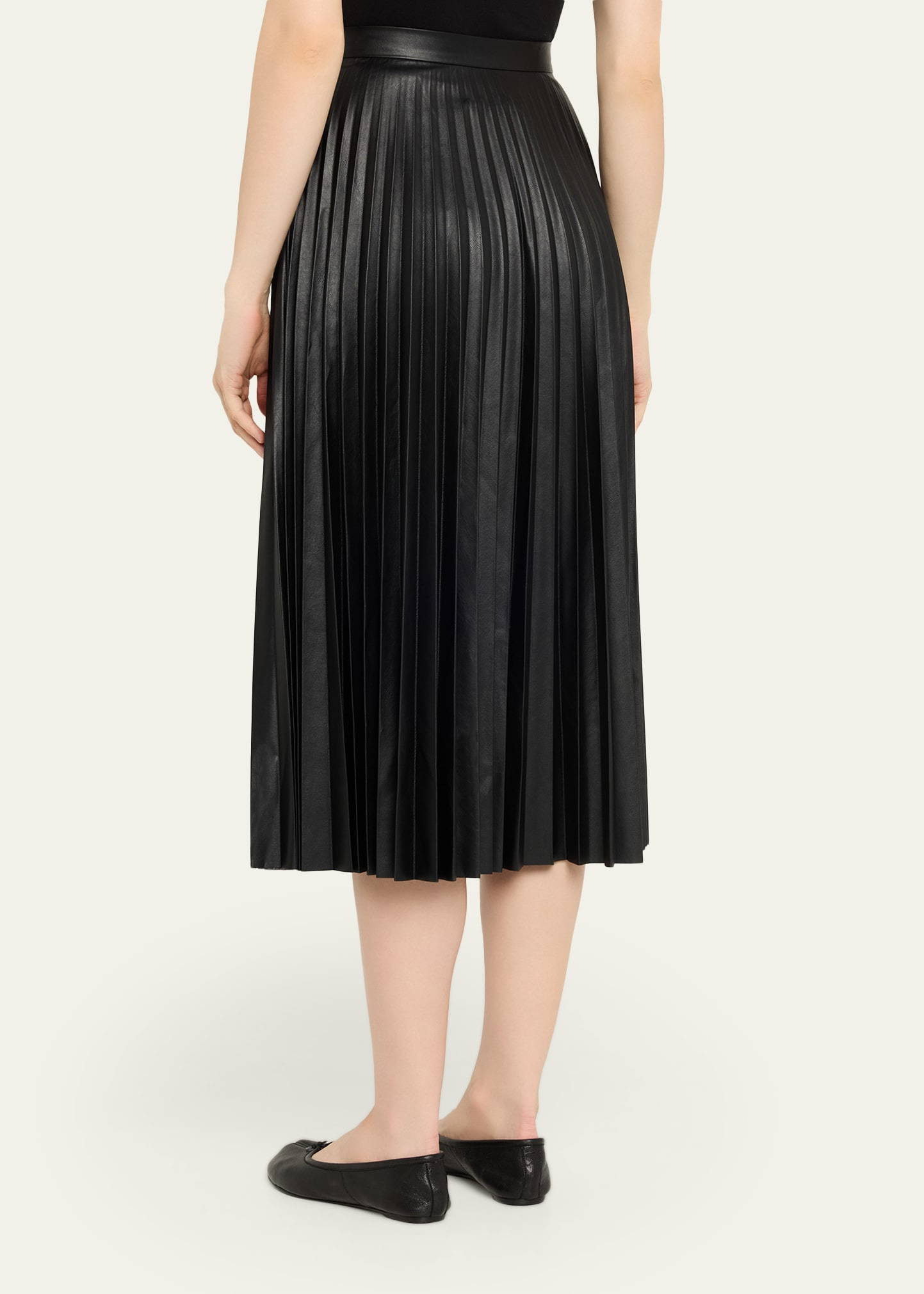 Pleated Vegan Leather Midi Skirt - 3