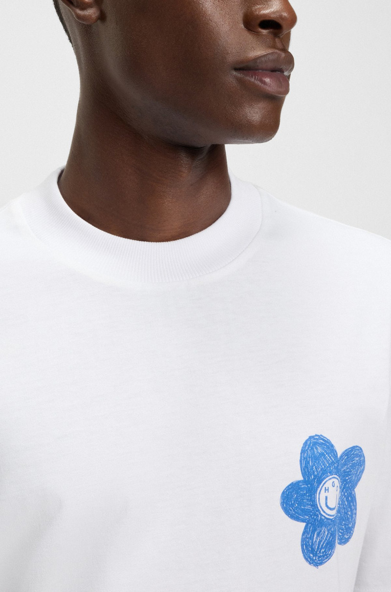 COTTON-JERSEY T-SHIRT WITH HAPPY HUGO LOGO ARTWORK 3