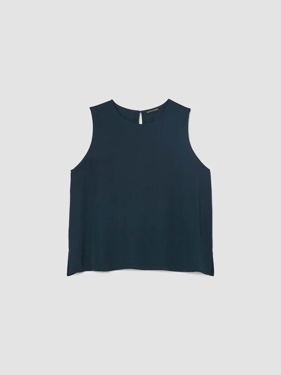 Silk Georgette Crepe Round Neck Tank - 1