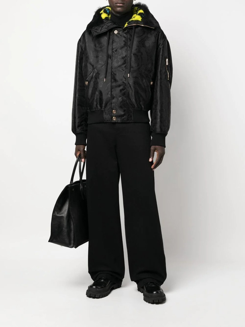 VERSACE baroque-print shearling-lined jacket outlook