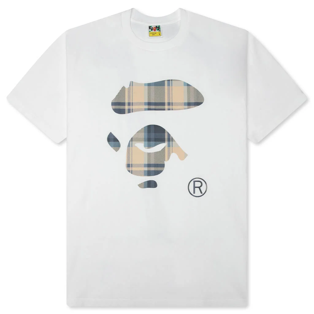 BAPE CHECK APE FACE TEE - WHITE/BLUE - 1