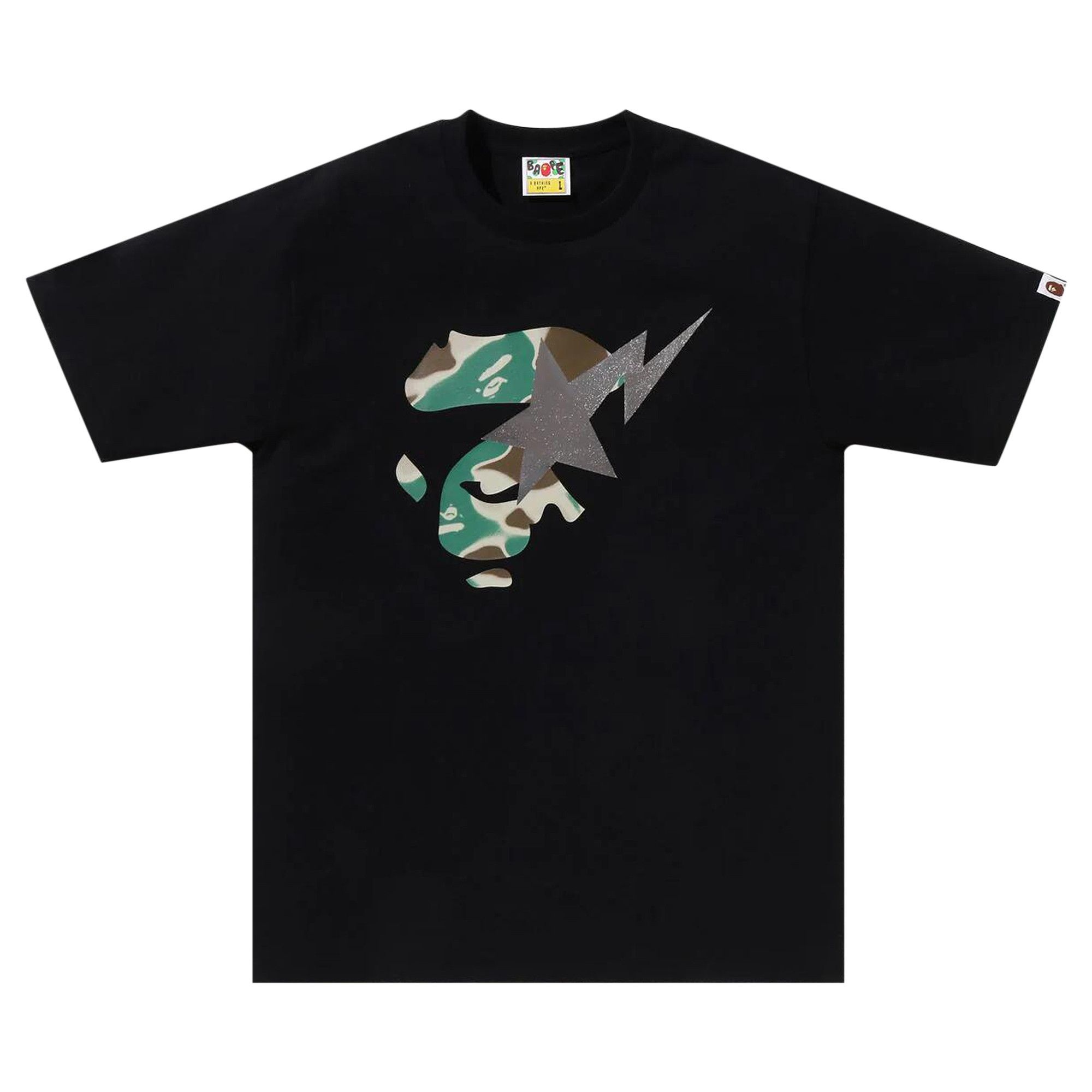 BAPE Liquid Camo Ape Face Sta Tee 'Black/Olive Drab' - 1