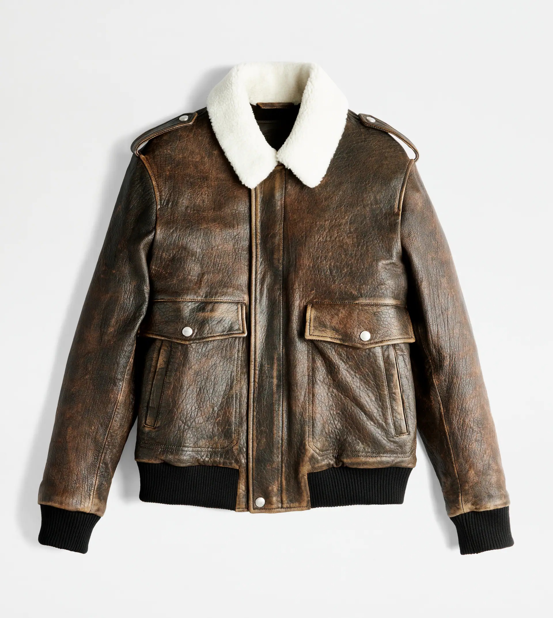 BOMBER JACKET IN VINTAGE LOOK LEATHER - BROWN - 1