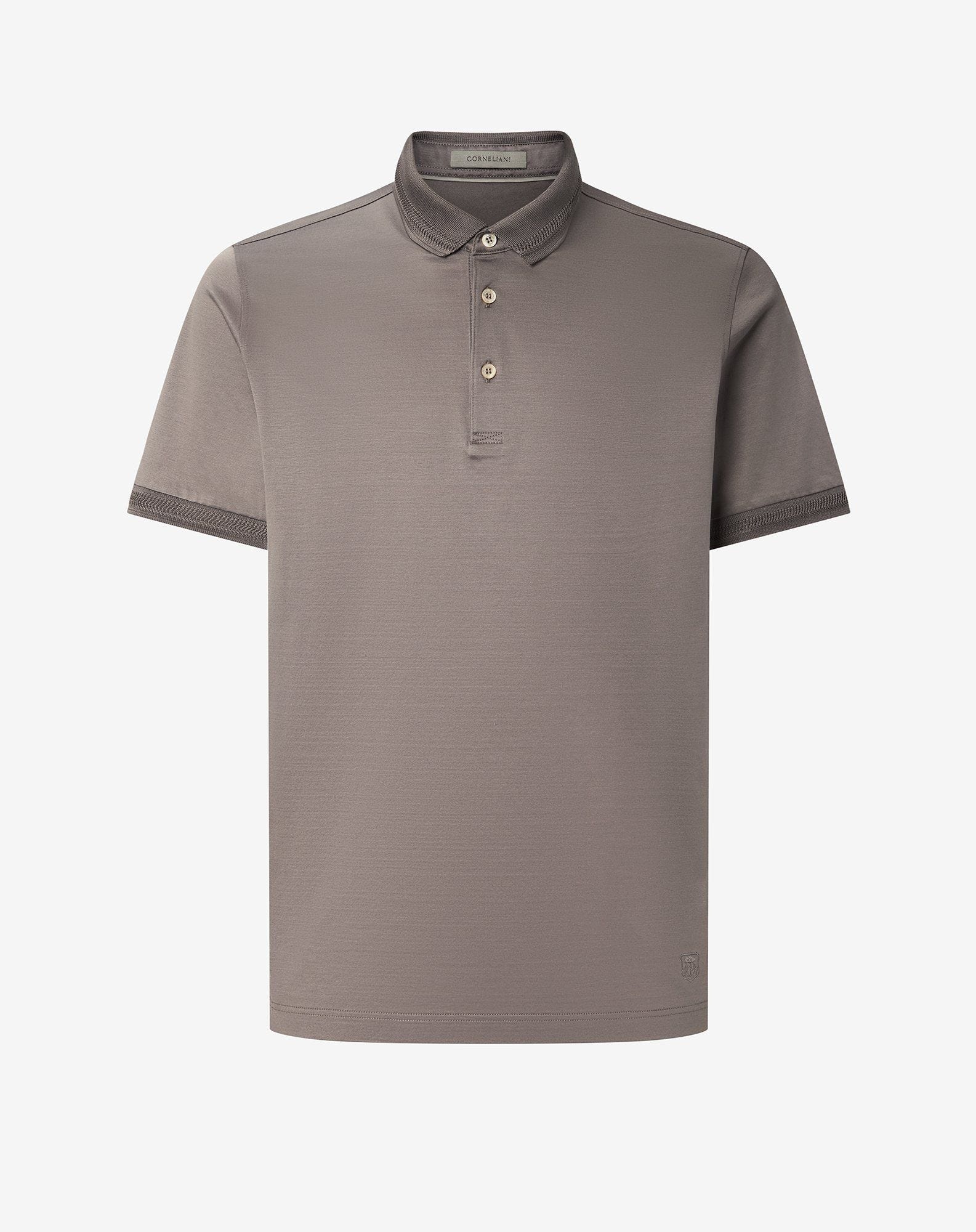 Brown button-up lisle thread polo shirt - 1
