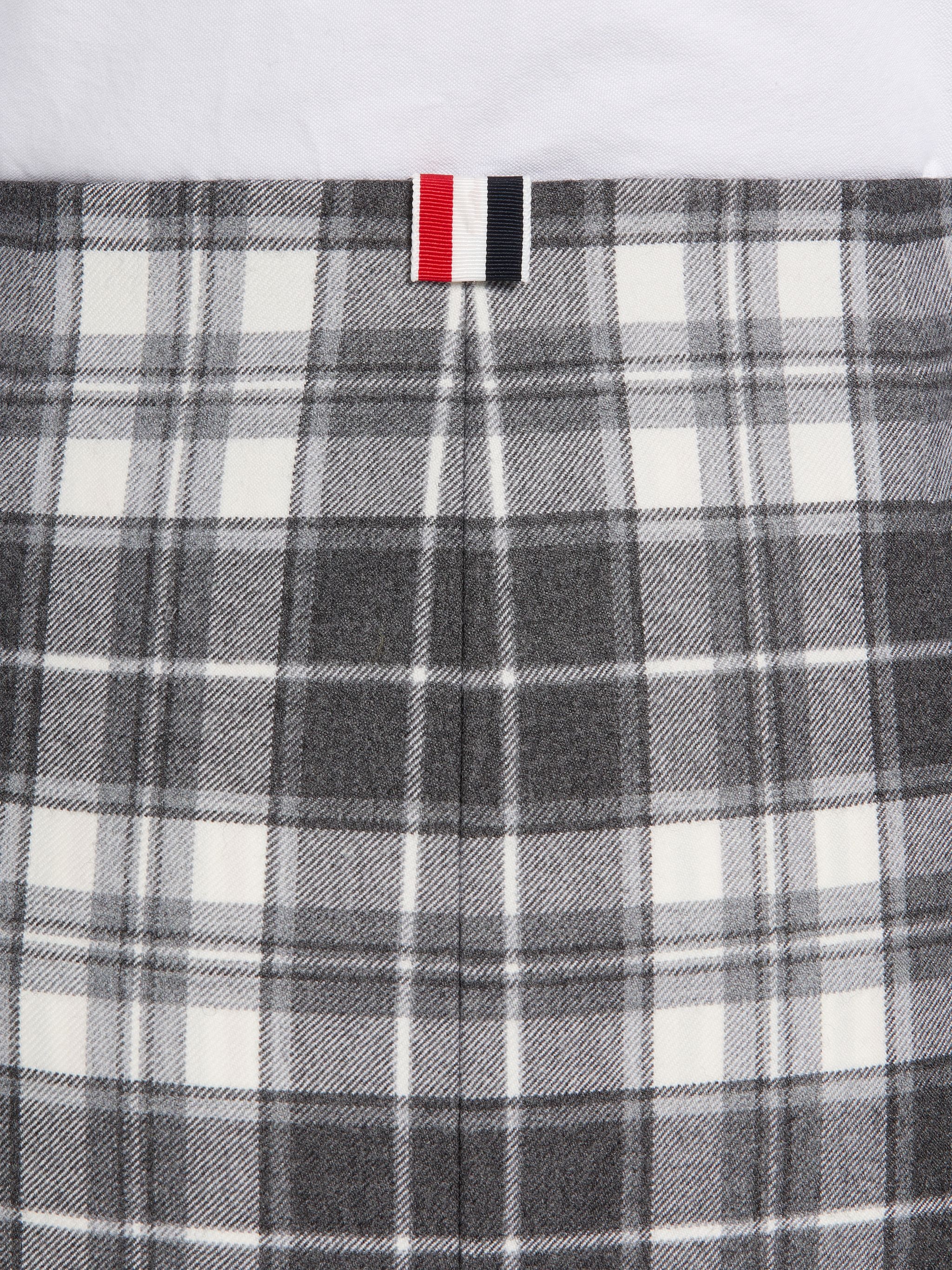 Medium Grey Tartan Check Wool Flannel Suiting Grosgrain Tipping Low-rise Knee-length Pencil Skirt - 5