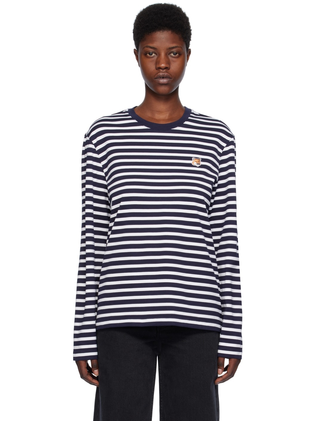 Navy & White Fox Head Marin Long Sleeve T-Shirt - 1