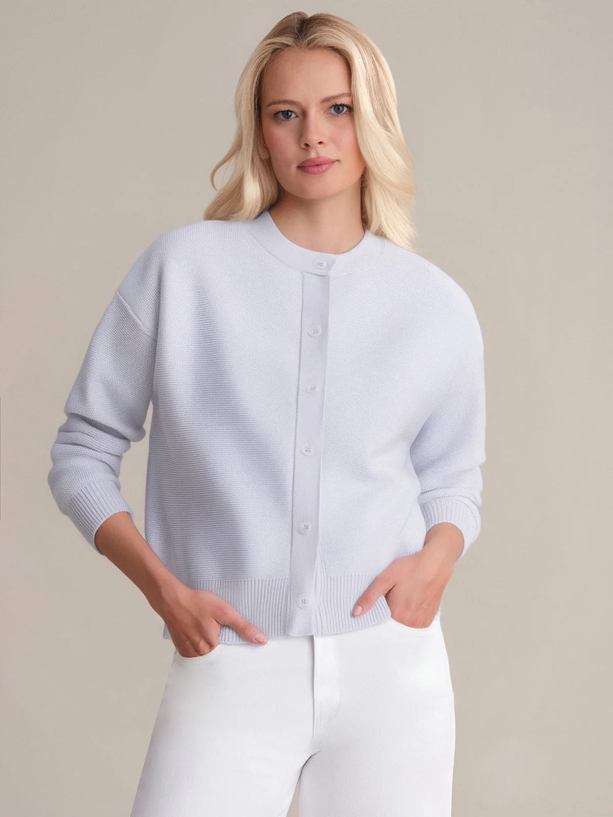 Emy: Crewneck Cotton Cardigan - 1