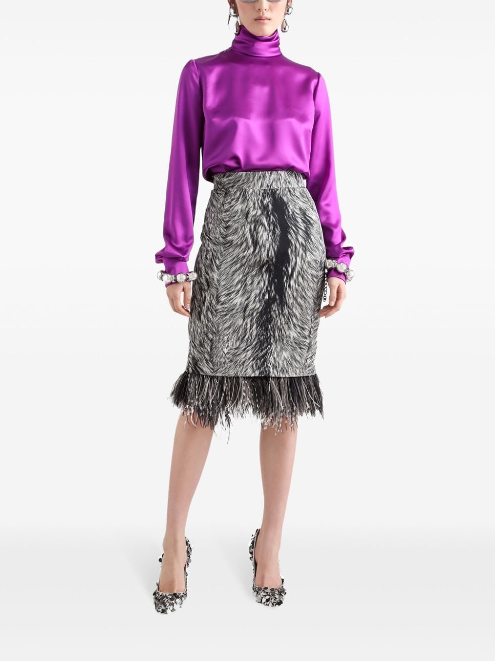 feather-trim faux-fur skirt - 2