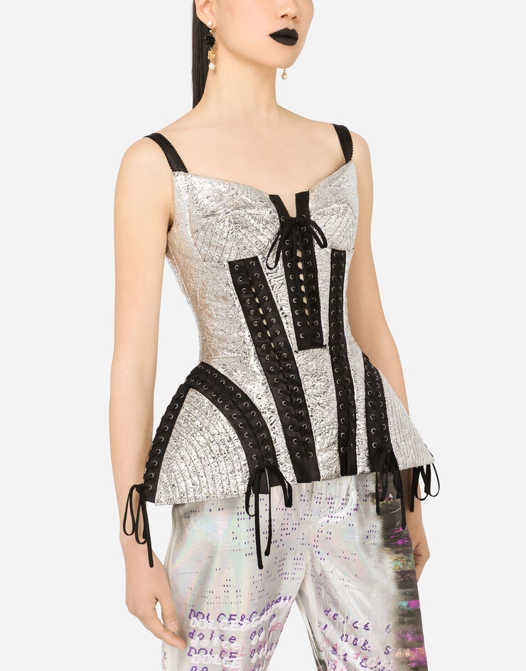 Laminated bustier with laces and eyelets - 4