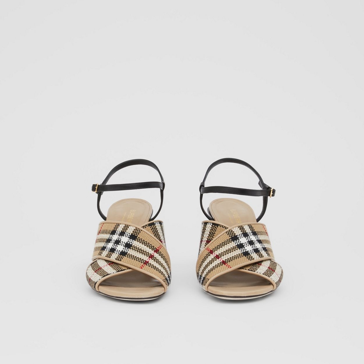 Latticed Cotton and Leather Block-heel Sandals - 5