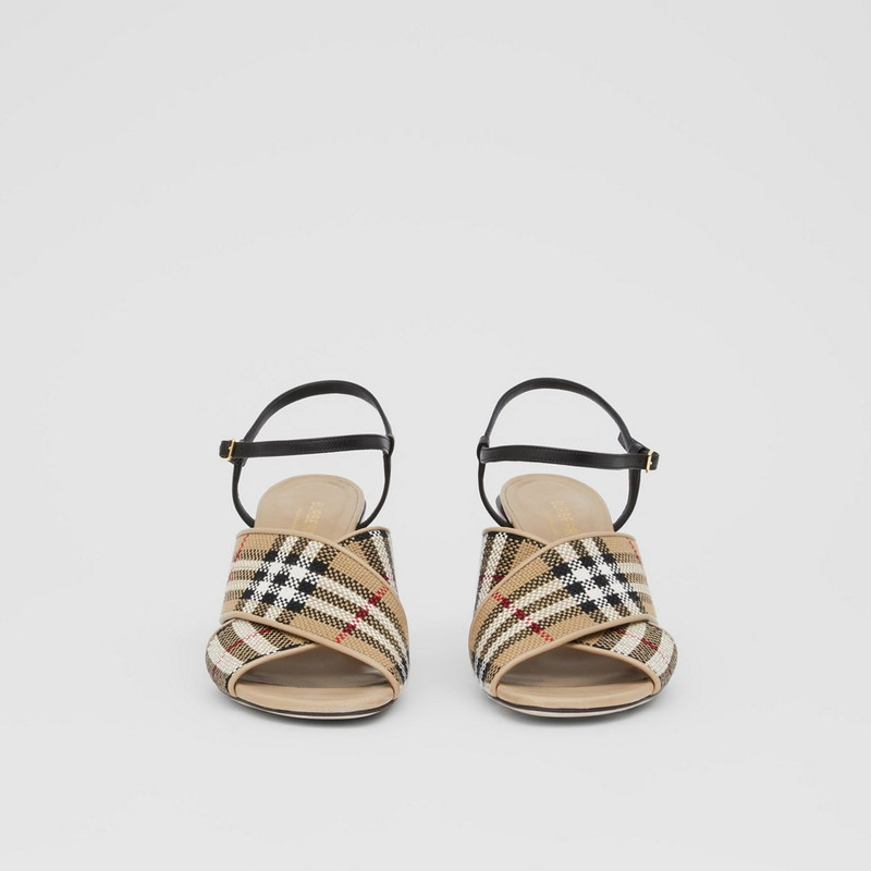 Latticed Cotton and Leather Block-heel Sandals 5